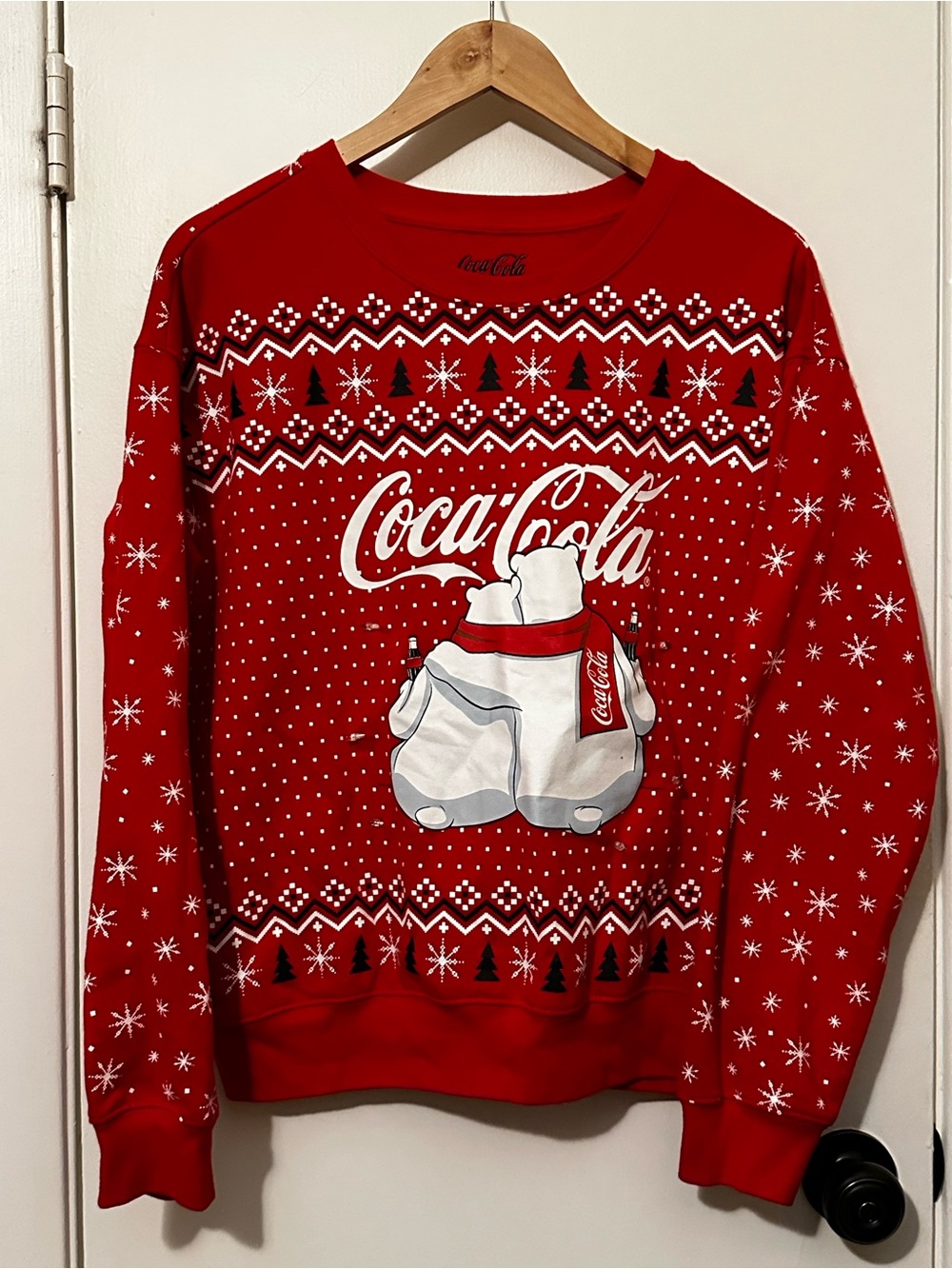 Coca-Cola Light Up Ugly Christmas Sweater Red Polar Bear LED Sweatshirt Size M⁠